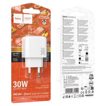 СЗУ блочок Hoco CS55A Rico PD30W+QC3,0